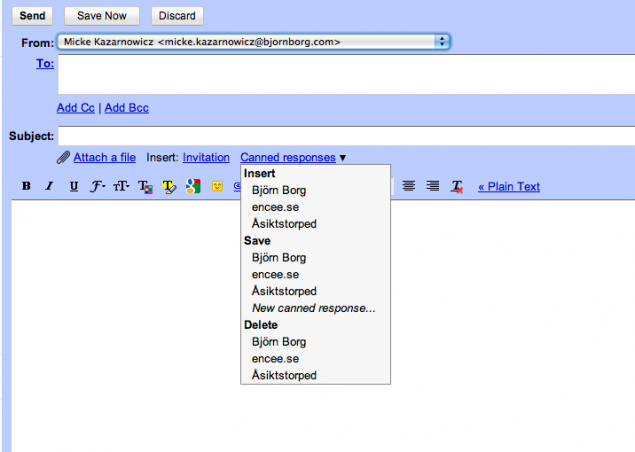 Mina signaturer i Gmail med Canned Responses